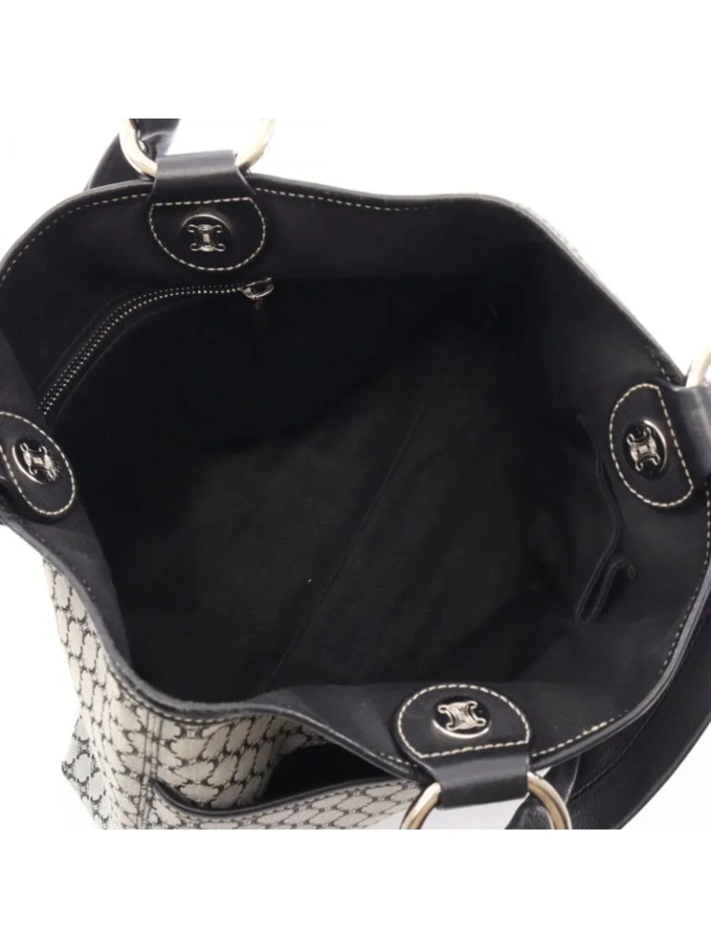 Celine Tote Macadam Gray Black Canvas Leather Paris